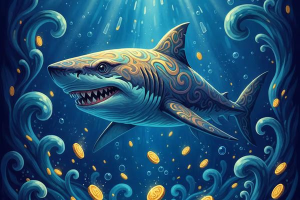 Razor Returns slot cover, a razor-toothed shark gliding through deep blue water